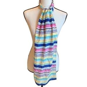 Talbot's Vintage Silk Scarf Multicolor Horizontal Stripes Pink Blue Yellow White